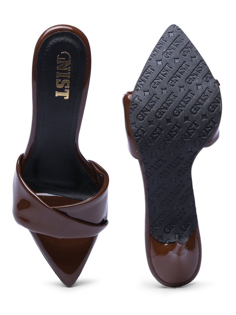 GNIST Open Toe Twisted Strap Brown Stilettos Heel