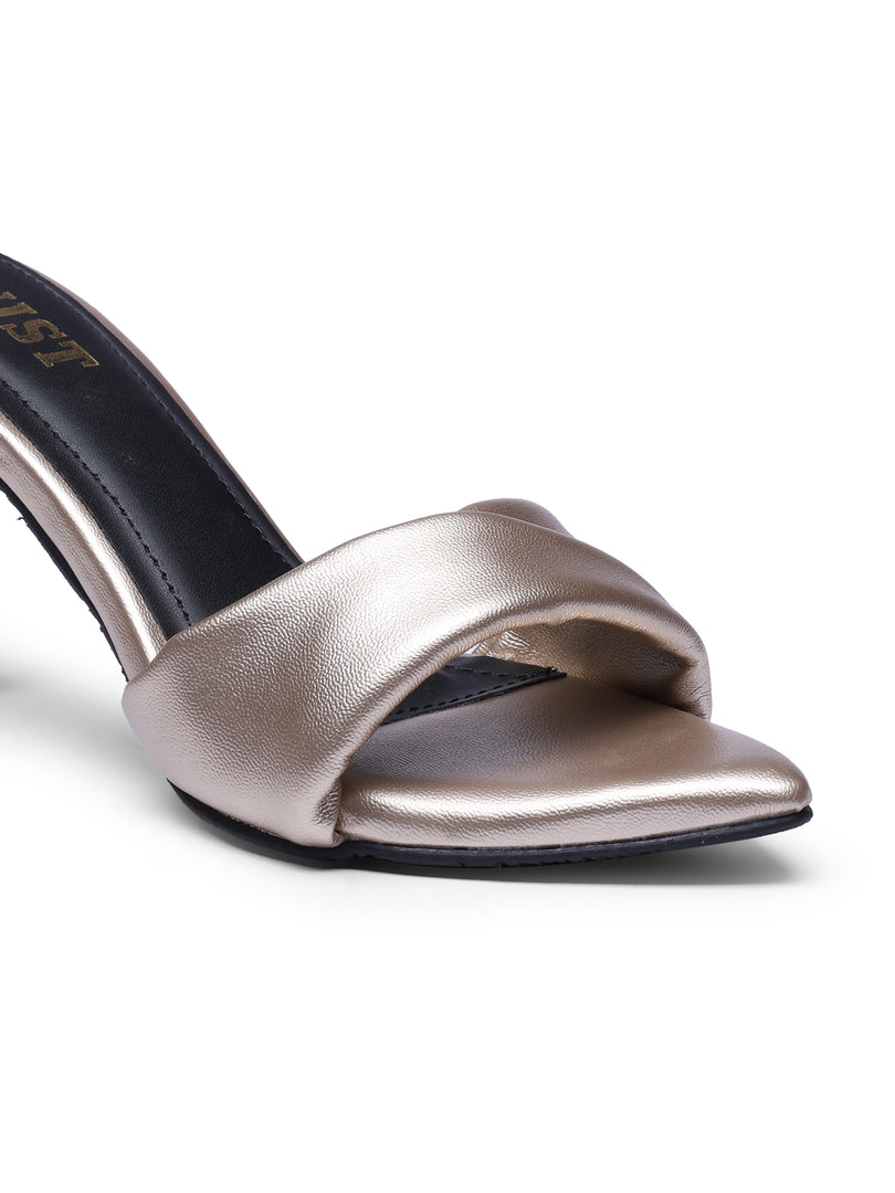 GNIST Open Toe Twisted Strap Gold Stilettos Heel