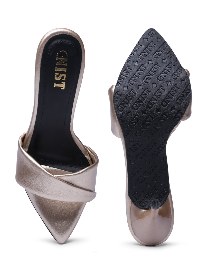 GNIST Open Toe Twisted Strap Gold Stilettos Heel