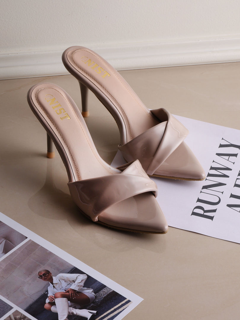 GNIST Open Toe Twisted Strap Nude Stilettos Heel