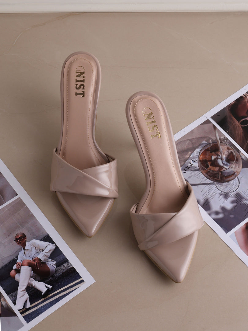 GNIST Open Toe Twisted Strap Nude Stilettos Heel