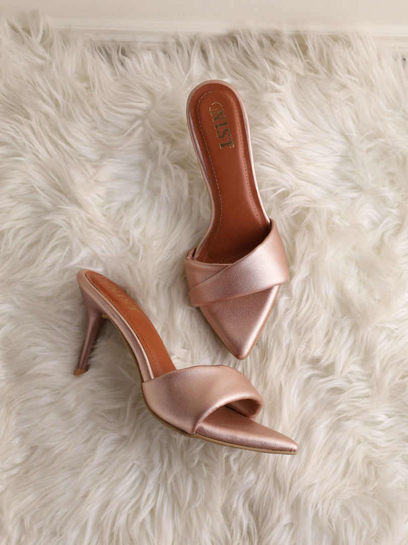GNIST Open Toe Twisted Strap Rose Gold Stilettos Heel