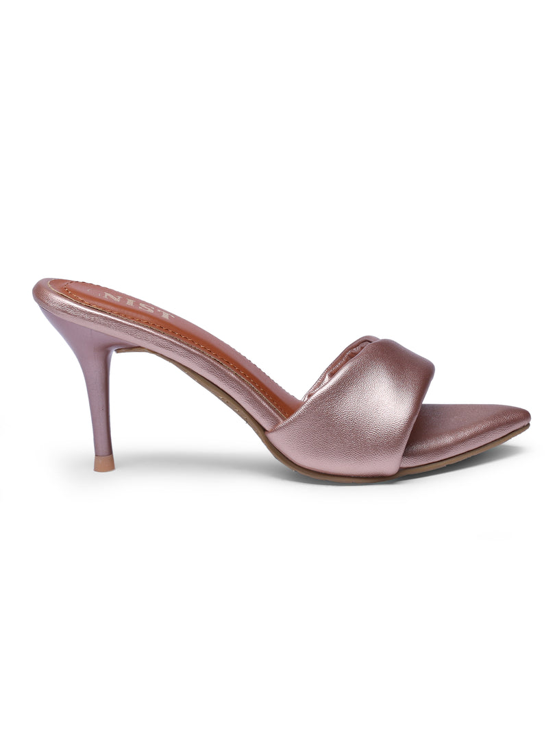 GNIST Open Toe Twisted Strap Rose Gold Stilettos Heel
