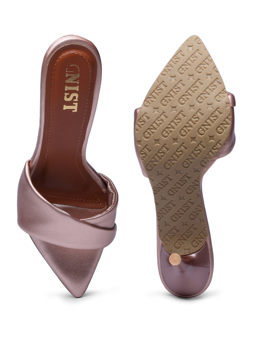 GNIST Open Toe Twisted Strap Rose Gold Stilettos Heel