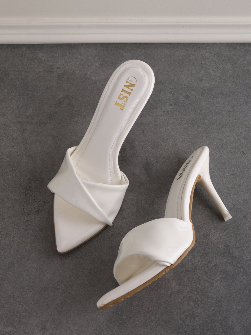 GNIST Open Toe Twisted Strap White Stilettos Heel