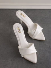 GNIST Open Toe Twisted Strap White Stilettos Heel