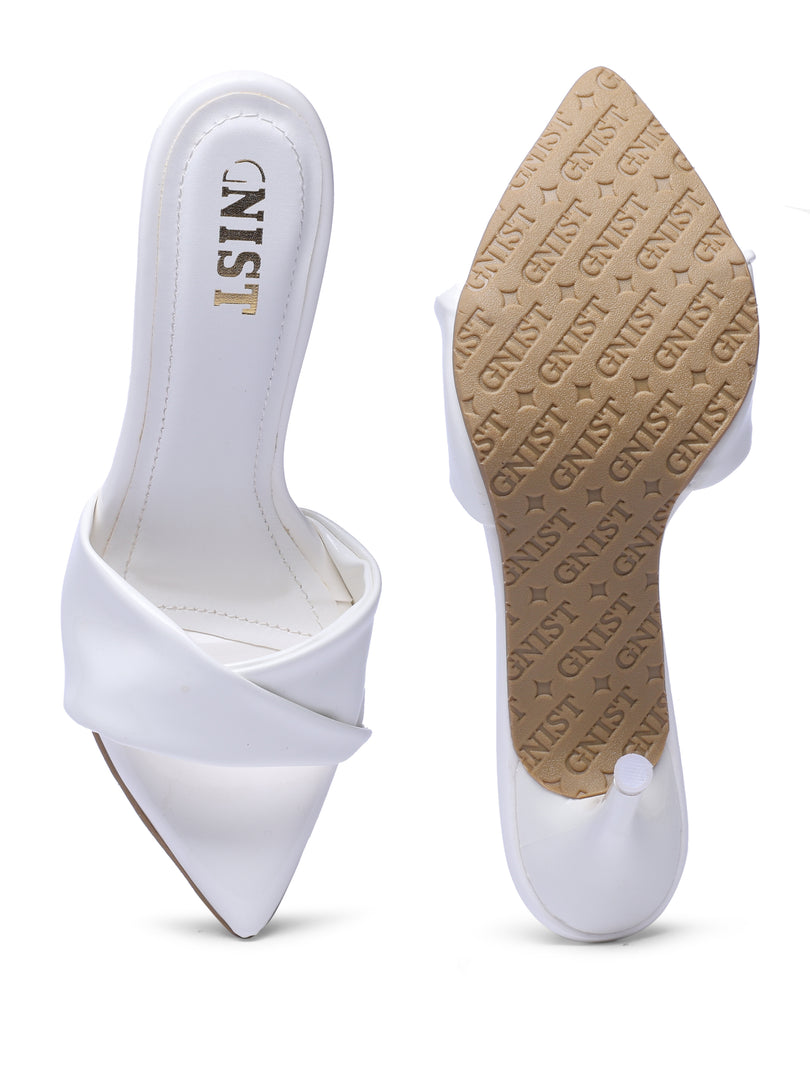 GNIST Open Toe Twisted Strap White Stilettos Heel