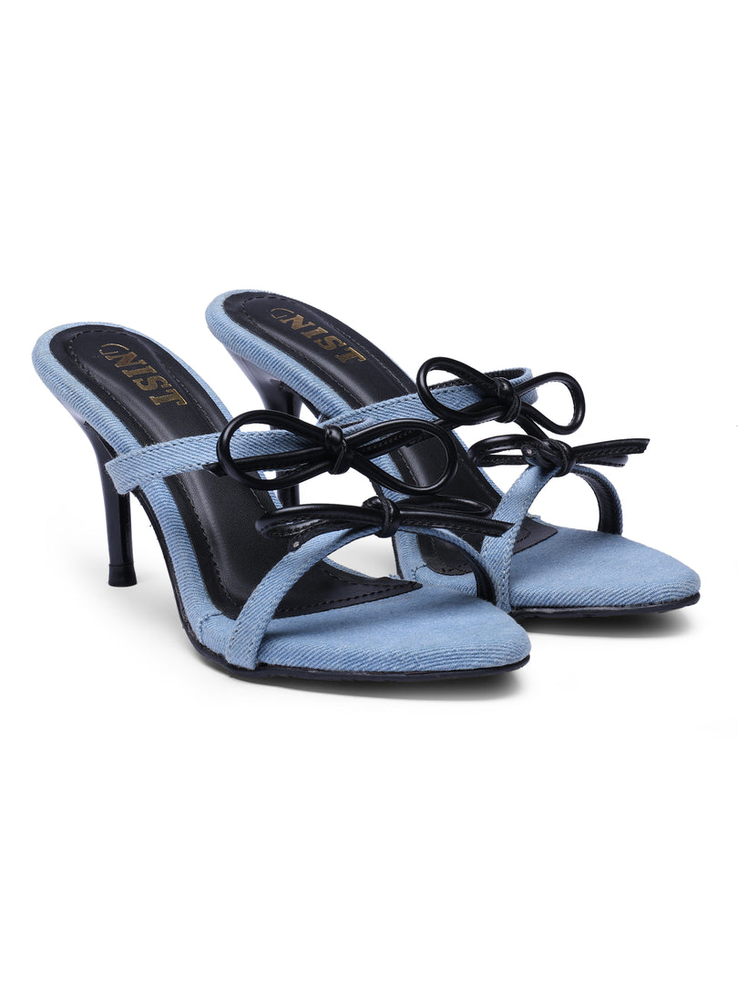 GNIST Double Bow Blue Black Stilettos Heel