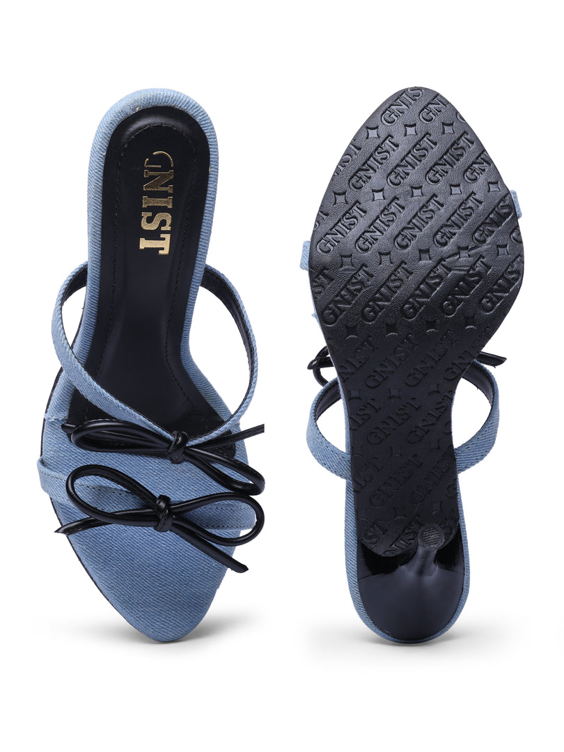 GNIST Double Bow Blue Black Stilettos Heel