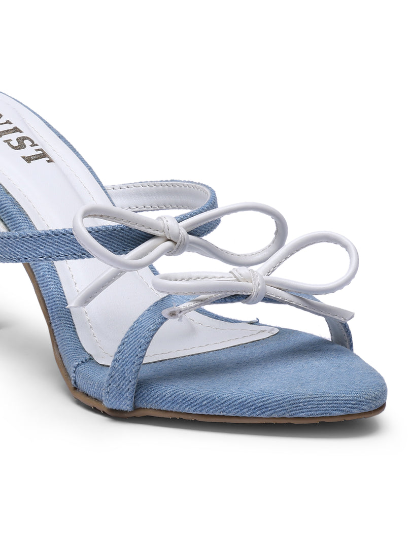 GNIST Double Bow Blue White Stilettos Heel