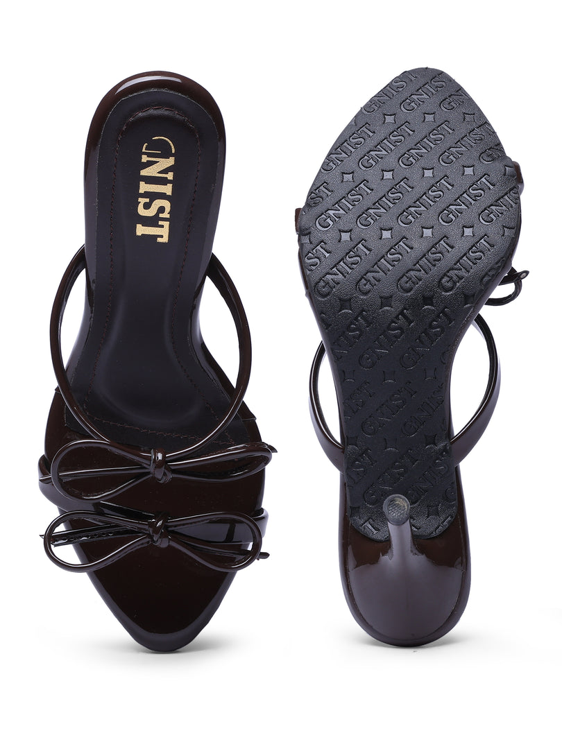 GNIST Double Bow Brown Stilettos Heel