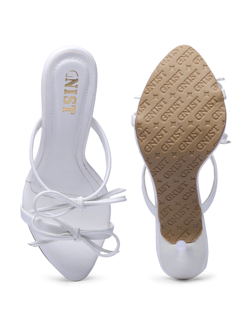 GNIST Double Bow White Stilettos Heel