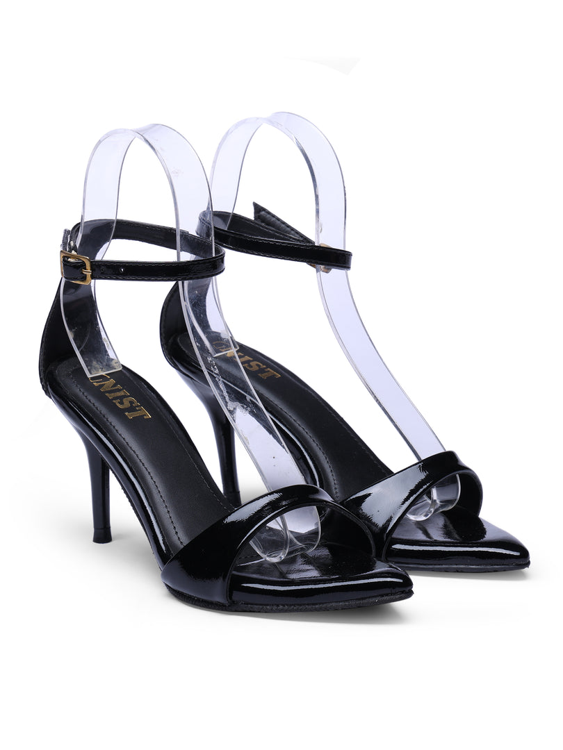 GNIST Pointed Ankle Strap Black Stilettos Heel