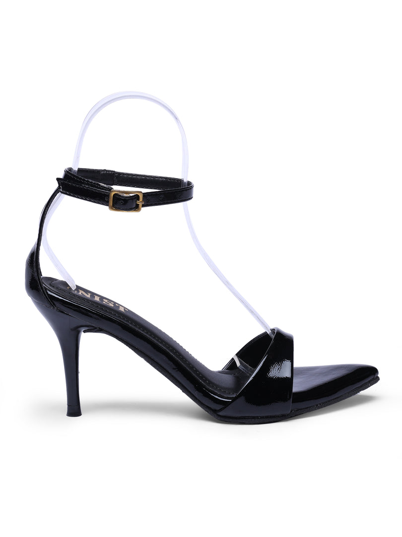 GNIST Pointed Ankle Strap Black Stilettos Heel