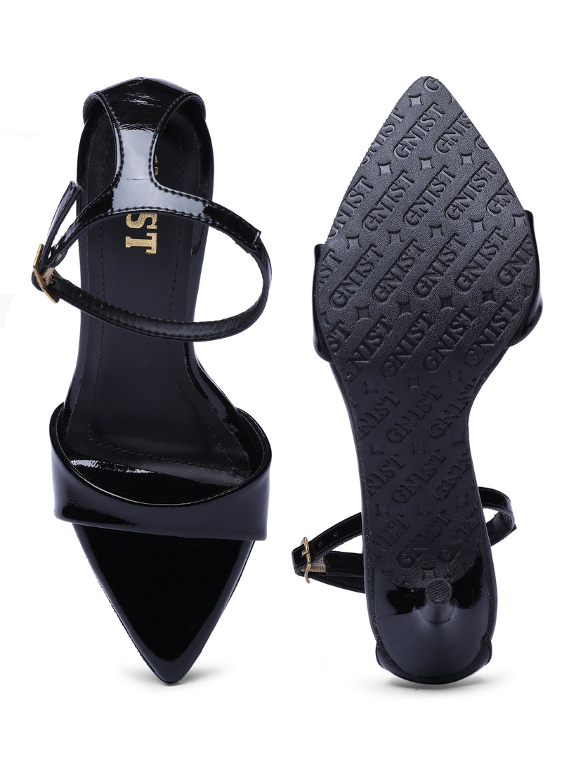 GNIST Pointed Ankle Strap Black Stilettos Heel