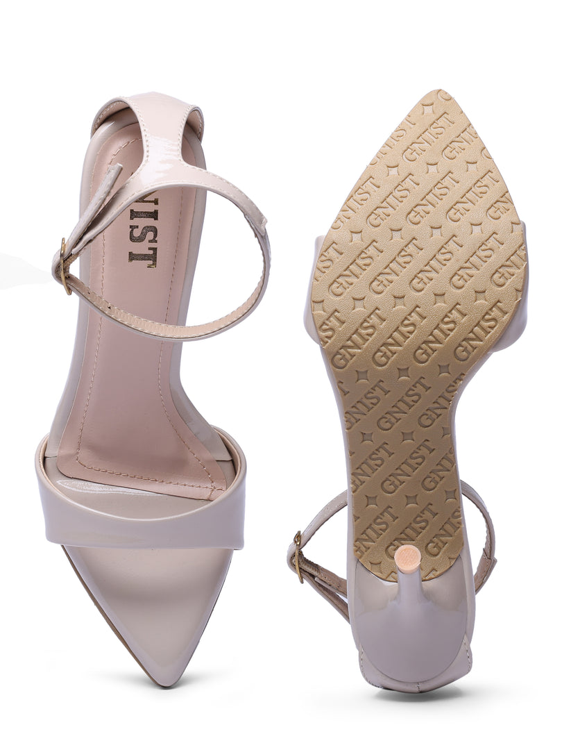 GNIST Pointed Ankle Strap Nude Stilettos Heel