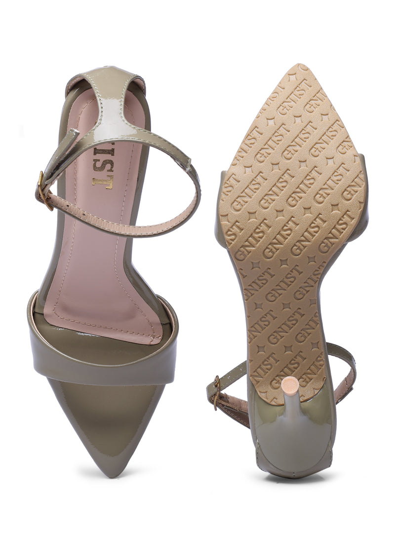 GNIST Pointed Ankle Strap Olive Stilettos Heel