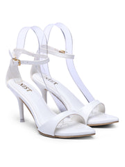 GNIST Pointed Ankle Strap White Stilettos Heel