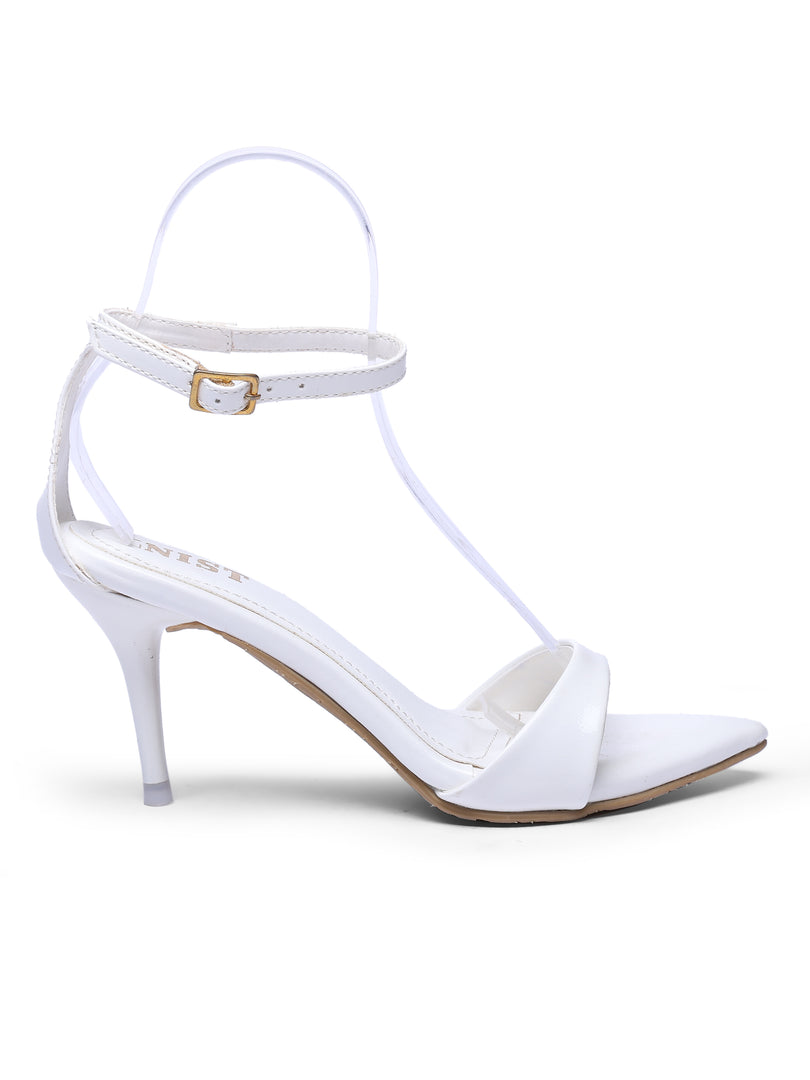 GNIST Pointed Ankle Strap White Stilettos Heel