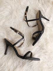 GNIST Pointed Ankle Strap Black Stilettos Heel