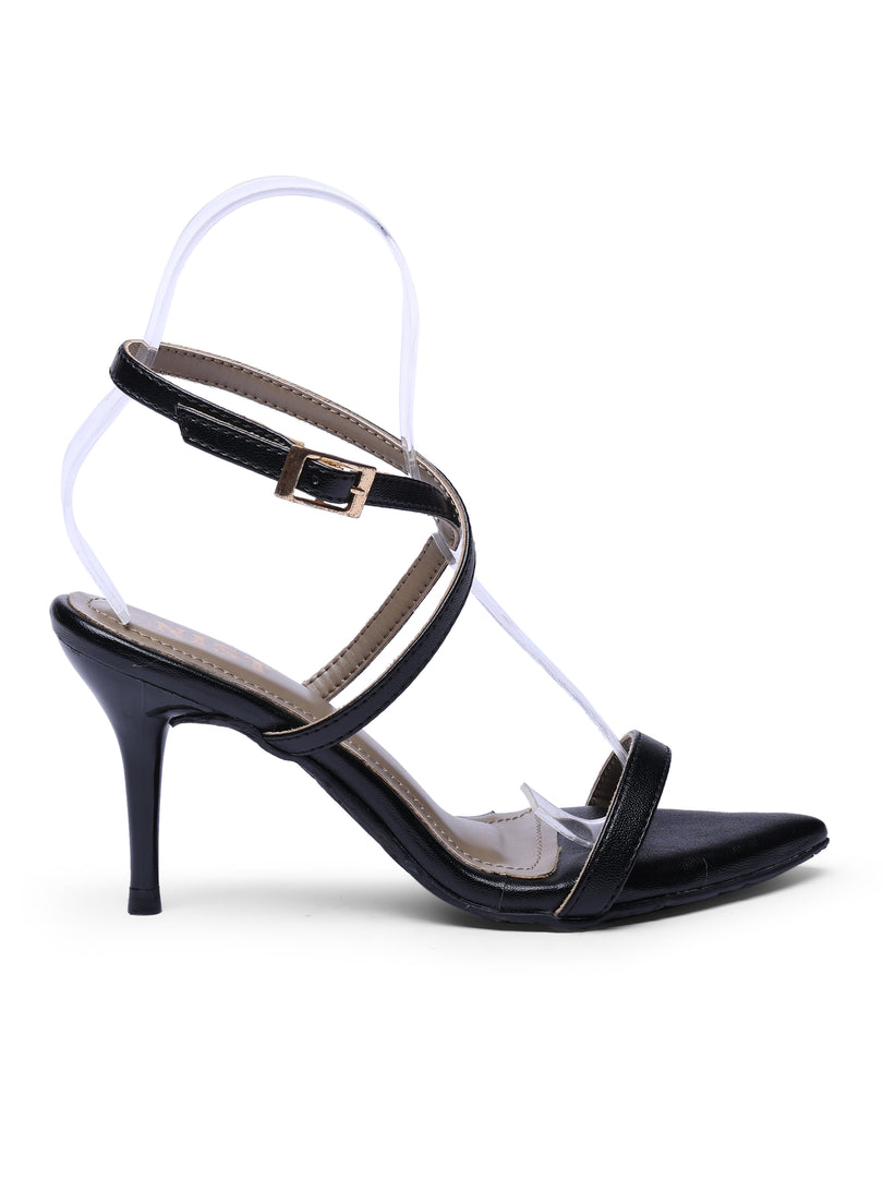 GNIST Pointed Ankle Strap Black Stilettos Heel