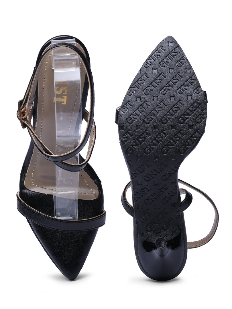 GNIST Pointed Ankle Strap Black Stilettos Heel