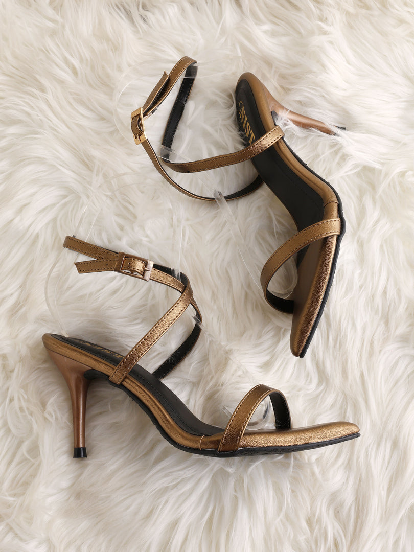 GNIST Pointed Ankle Strap Bronze Stilettos Heel