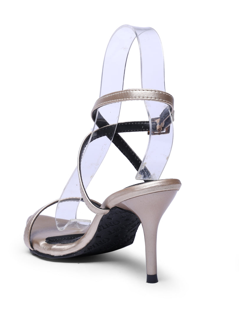GNIST Pointed Ankle Strap Gold Stilettos Heel