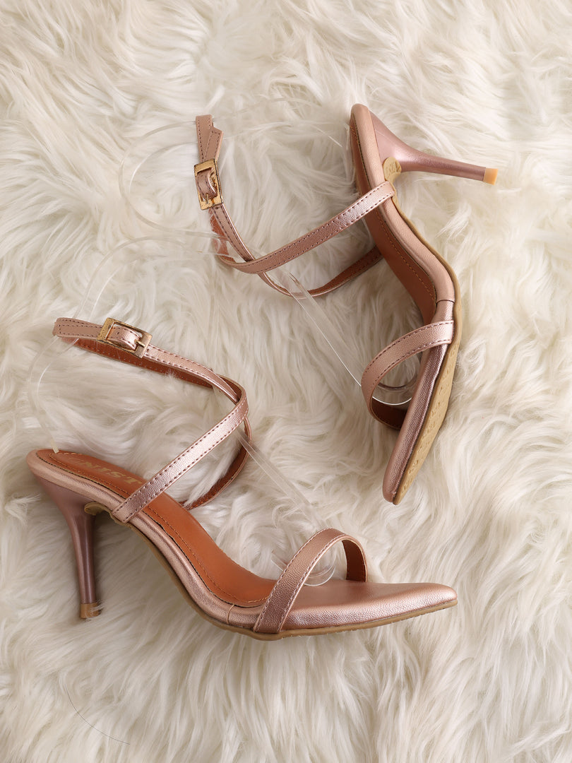 GNIST Pointed Ankle Strap Rose Gold Stilettos Heel