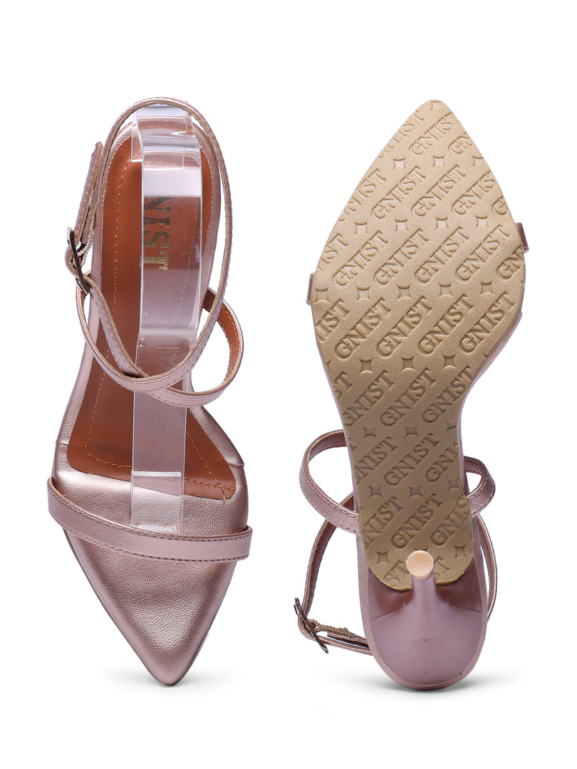 GNIST Pointed Ankle Strap RoseGold Stilettos Heel