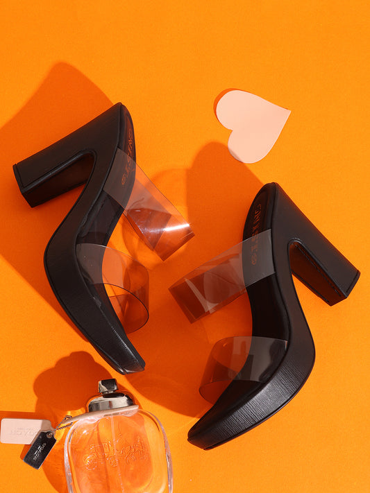 Gnist Black High Heels Transparent Platforms Heels