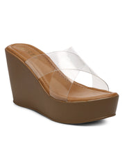 Gnist Beige Cross Strap High Heels Transparent Platforms Heels