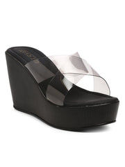 Gnist Black Cross Strap High Heels Transparent Platforms Heels