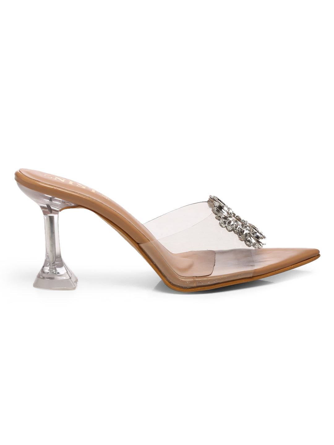 GNIST Pointed Embellished Transparent Beige Heels