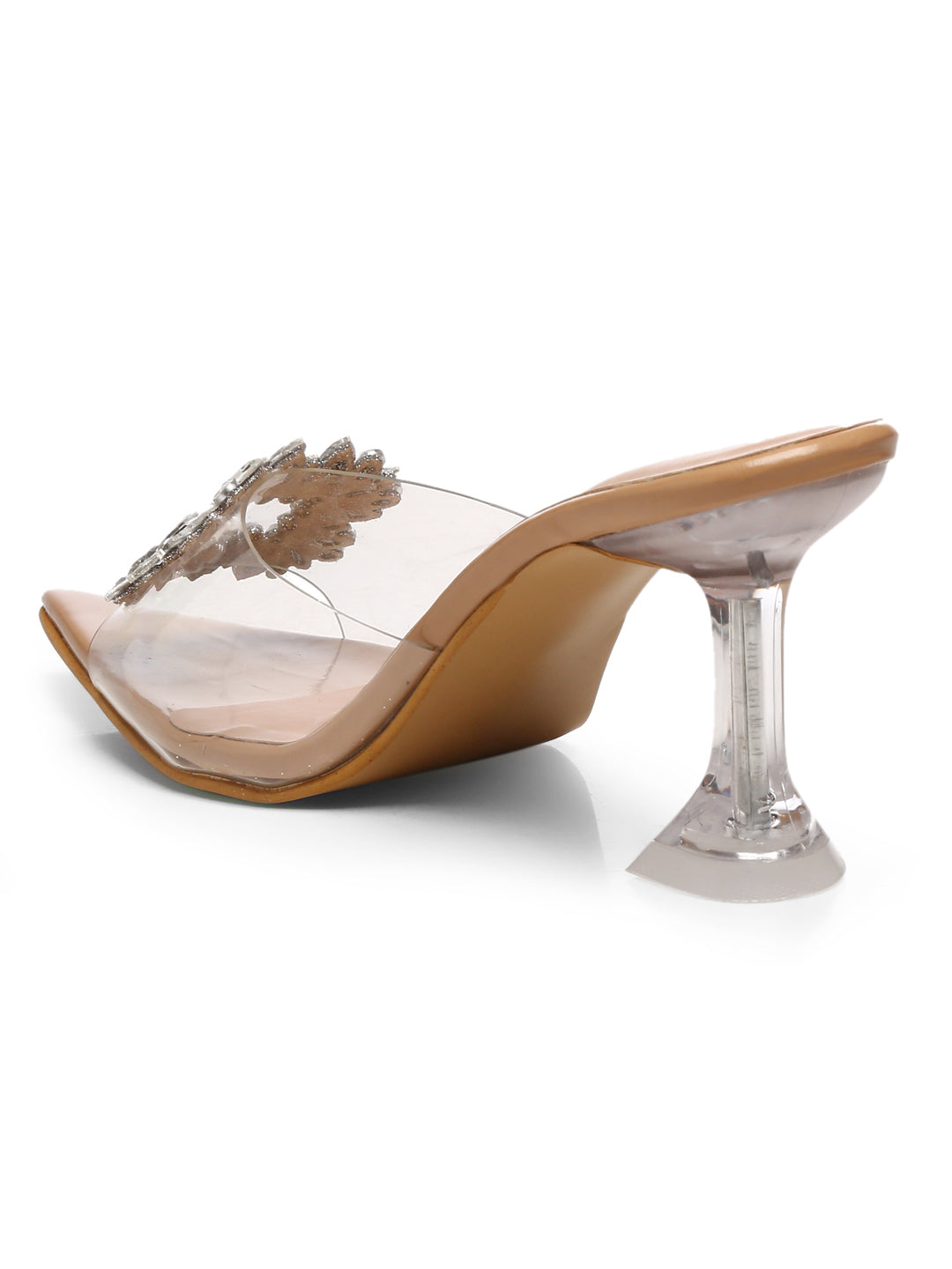 GNIST Pointed Embellished Transparent Beige Heels