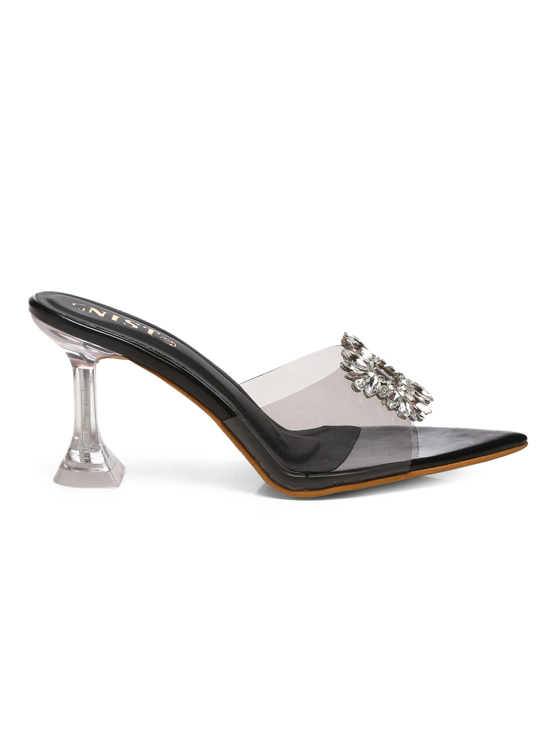 GNIST Pointed Embellished Transparent Black Heels