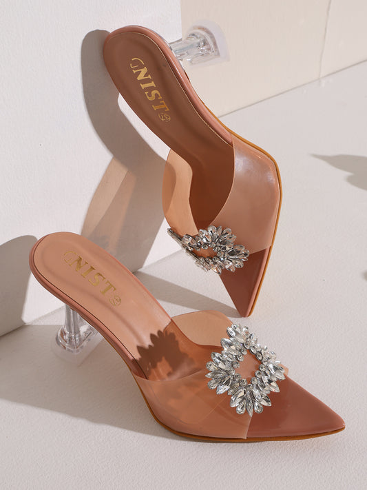 GNIST Pointed Embellished Transparent Peach Heels