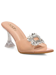 GNIST Pointed Embellished Transparent Peach Heels