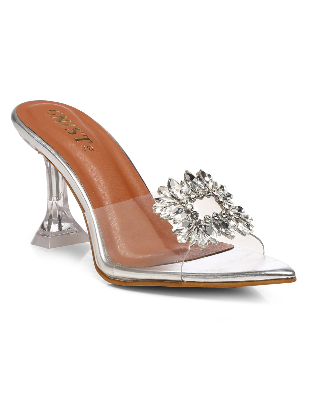 GNIST Pointed Embellished Transparent Silver Heels