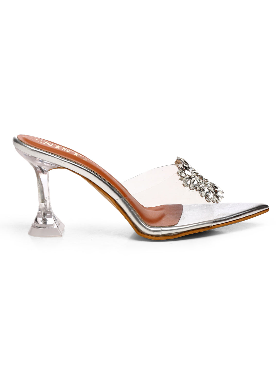 GNIST Pointed Embellished Transparent Silver Heels