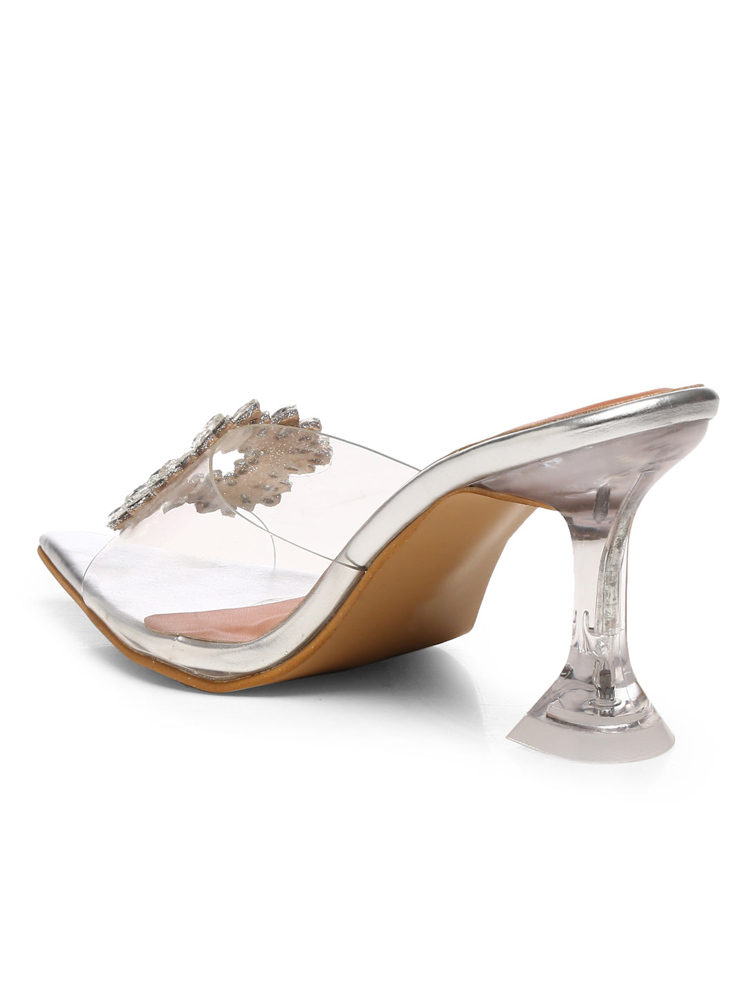 GNIST Pointed Embellished Transparent Silver Heels