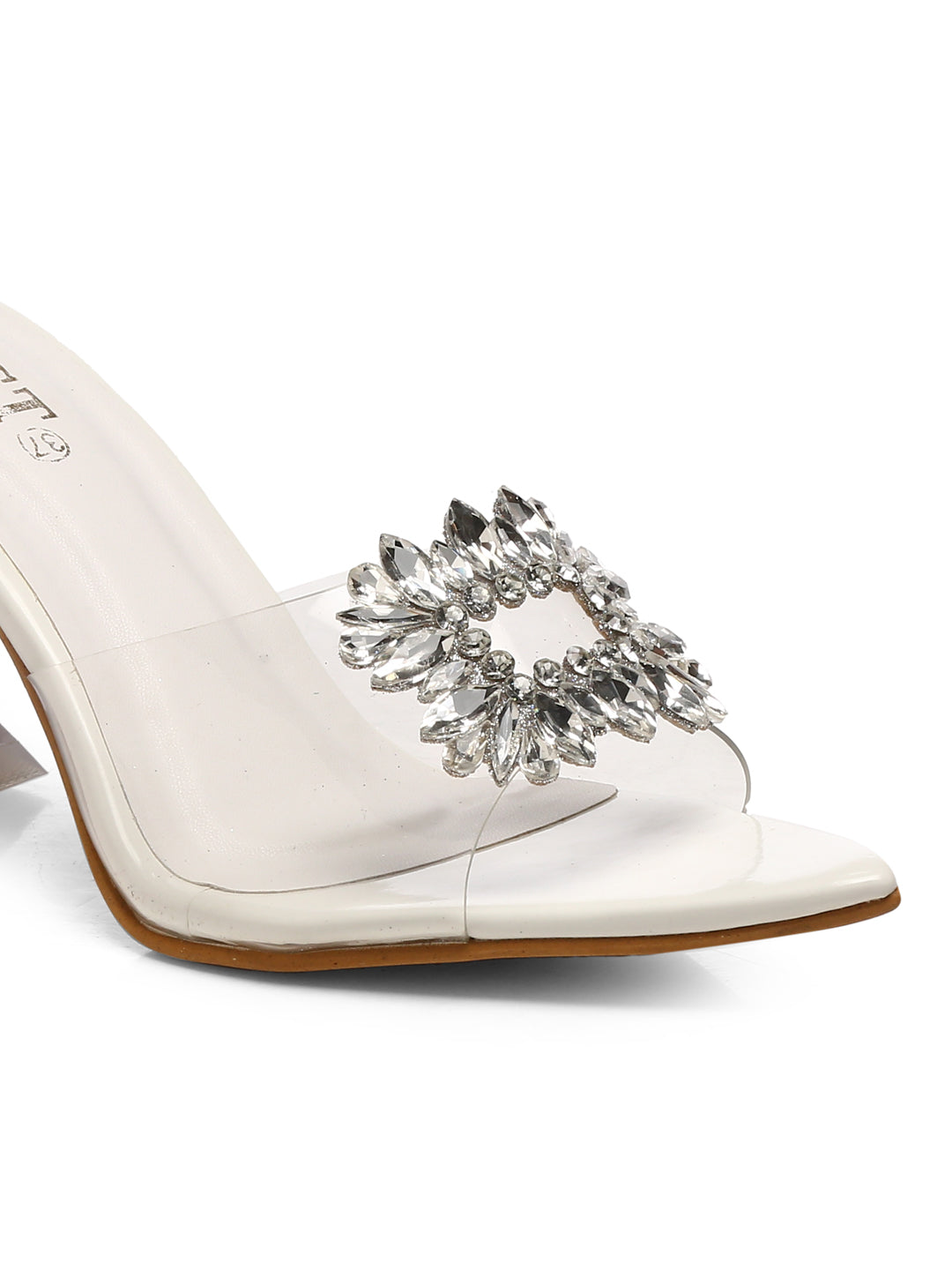 GNIST Pointed Embellished Transparent White Heels