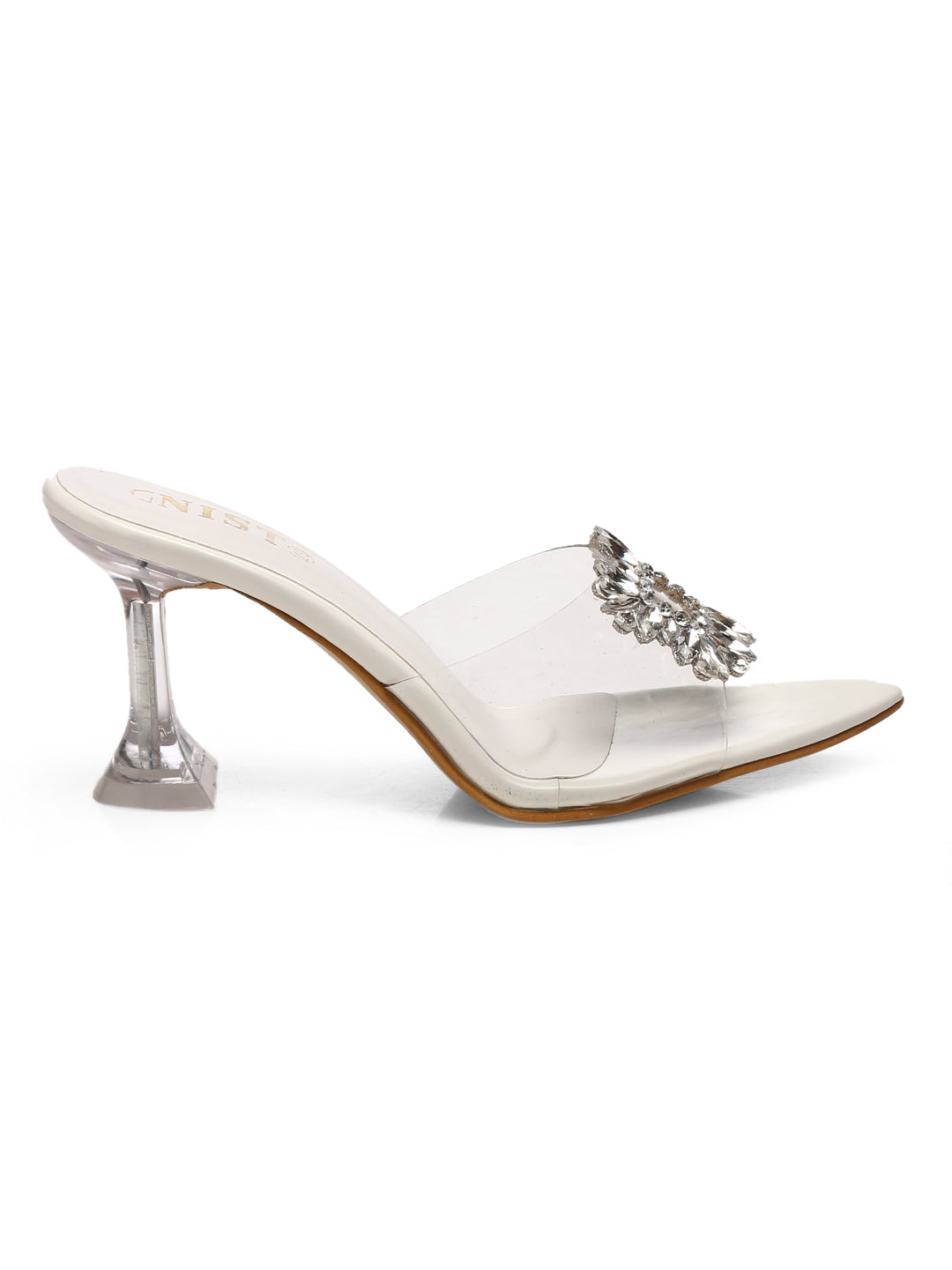 GNIST Pointed Embellished Transparent White Heels