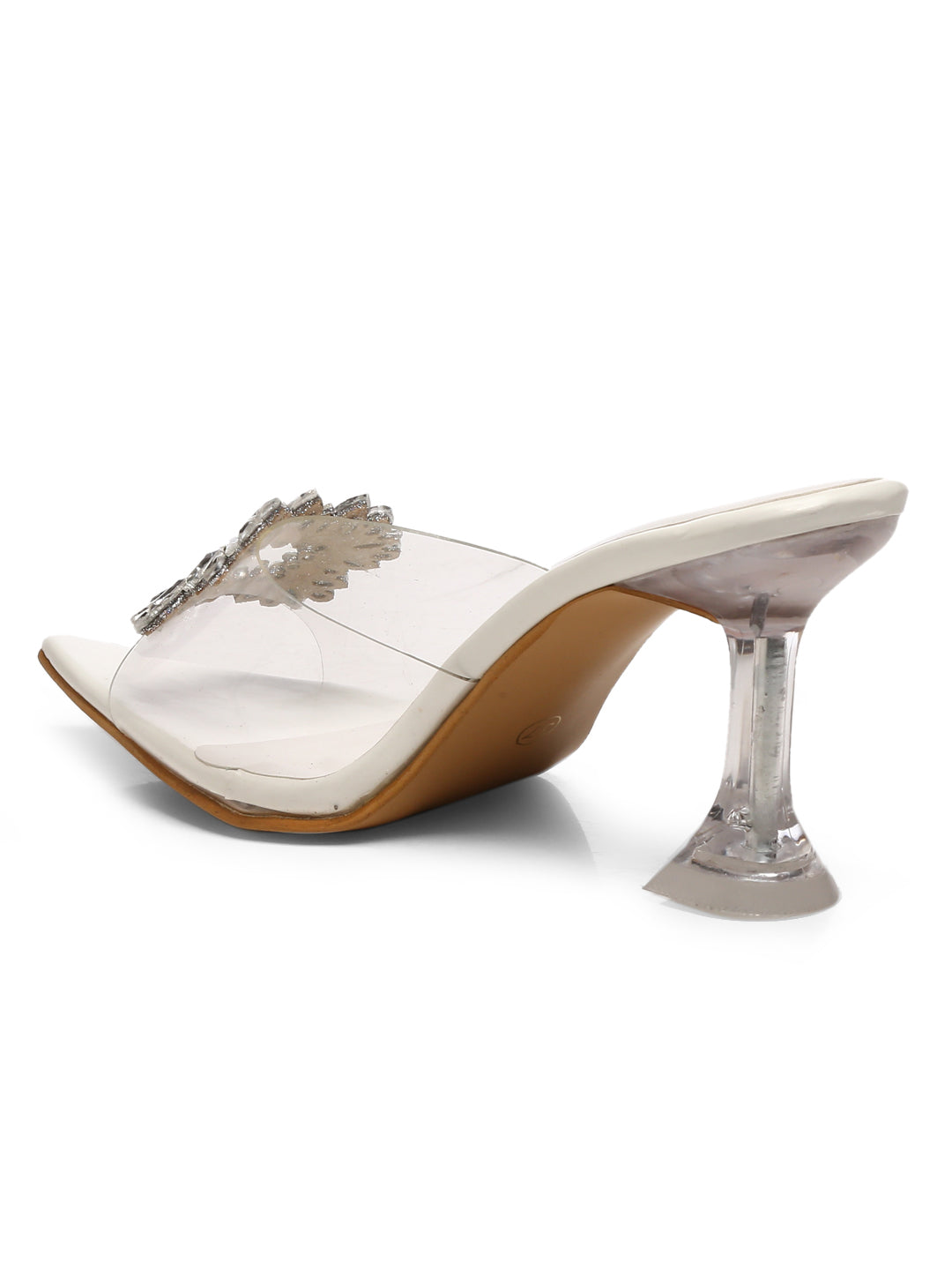 GNIST Pointed Embellished Transparent White Heels
