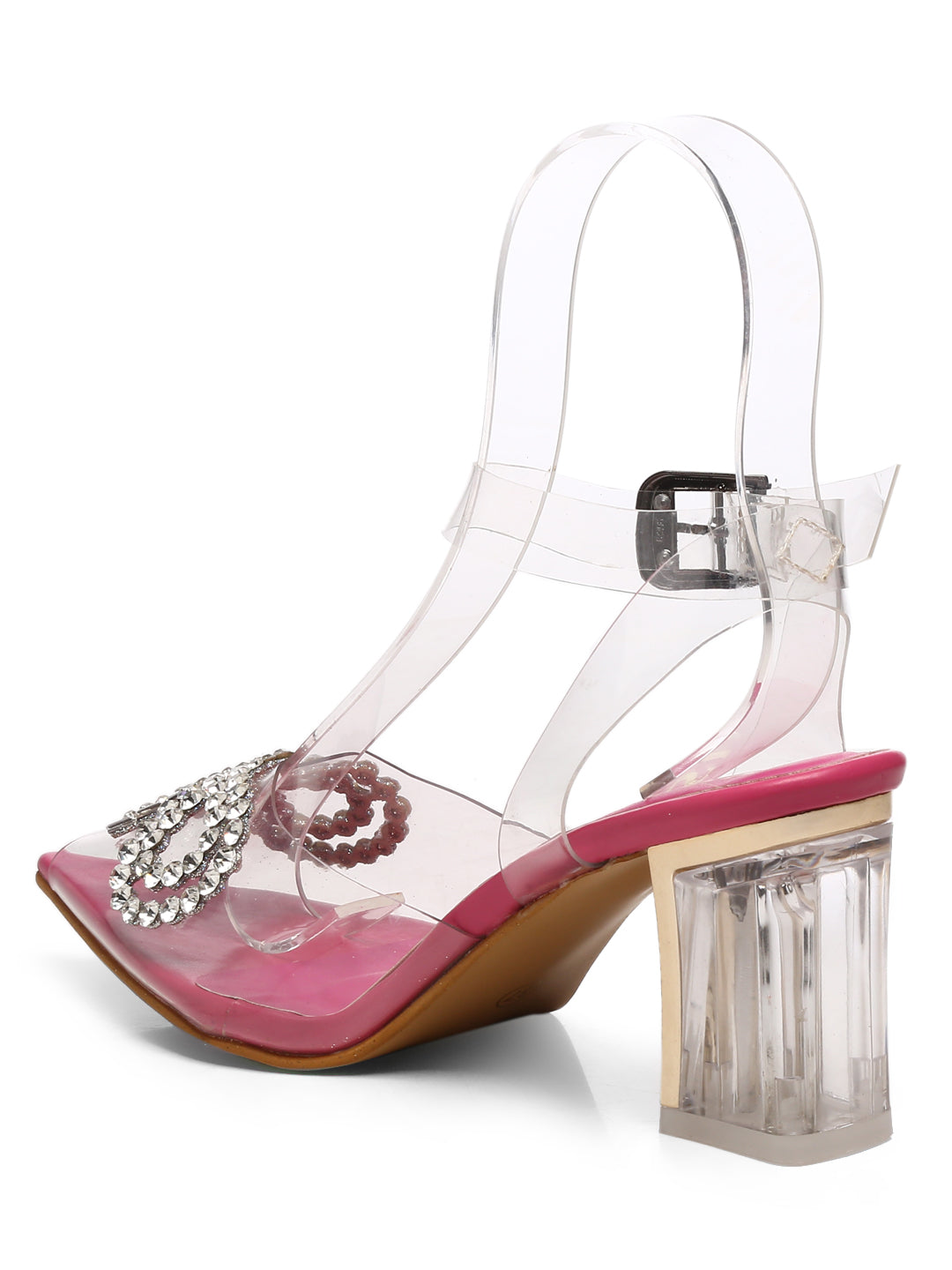 GNIST Pink Pointed Embellished Transparent Bow Heels