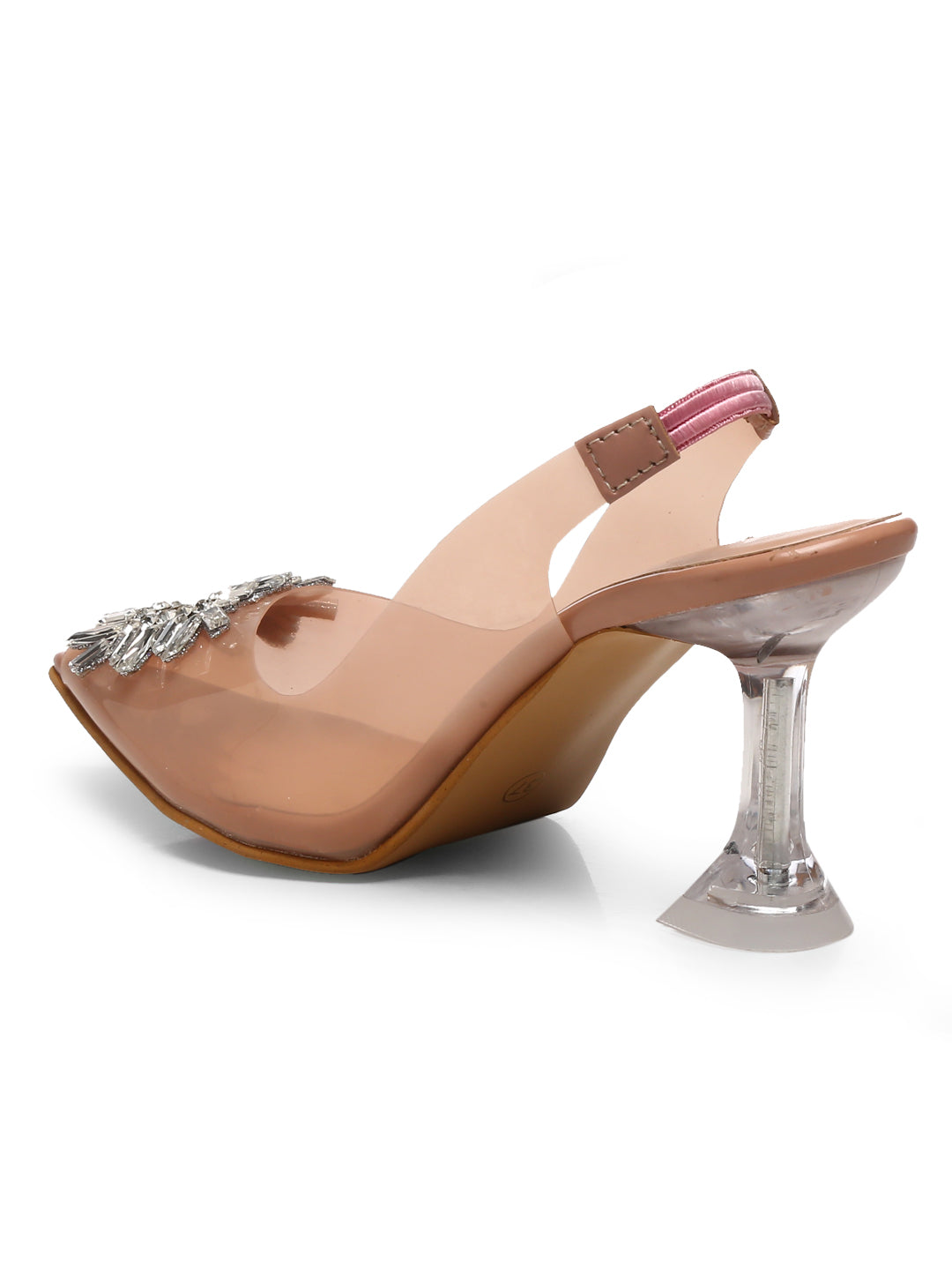 GNIST Square Embellished Peach Pointed Stilettos