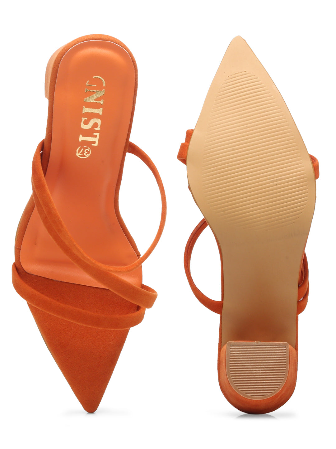 GNIST Super Pointed Orange Stilettos Heels