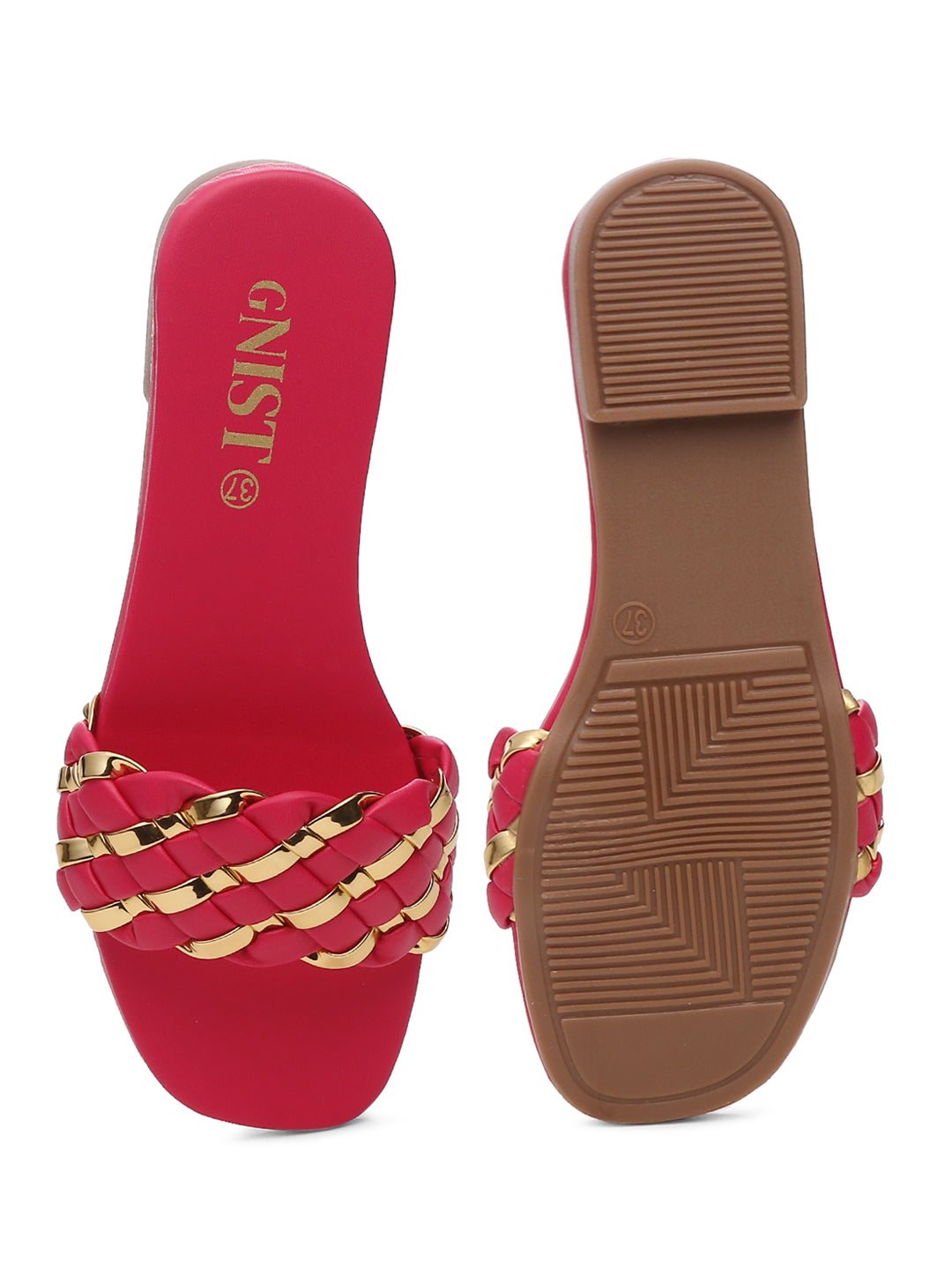 GNIST Hot Pink Gold Braided Flat