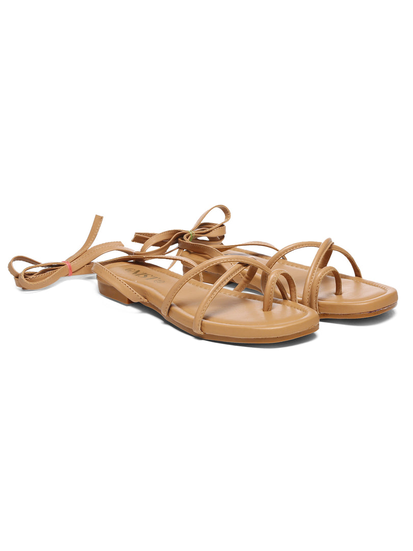 GNIST Beige Tie up Flat Sandal