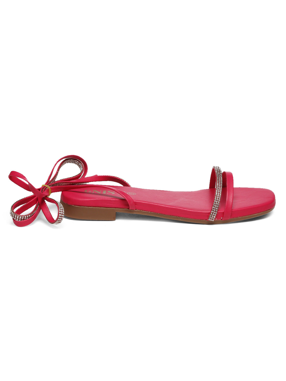 GNIST Hot Pink Embellished Tie up Flat Sandal